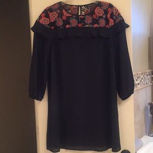 Loft dress, A line, black with lace/flower detail